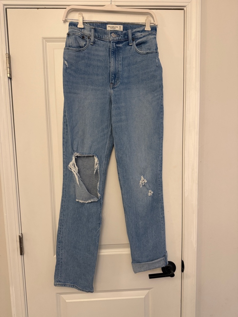 Abercrombie & Fitch Light Blue Straight Leg Distressed Jeans